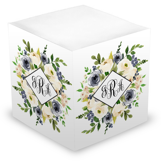 Gray and Ivory Rose Bunch Sticky Memo Cube
